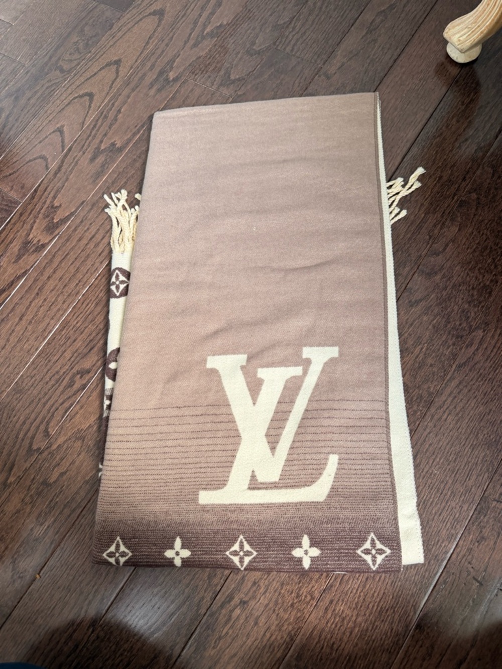 Louis Vuitton Beige and Cream Monogram Logo Scarf